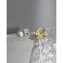 Men's Geometry Square Natural Agate 925 Sterling Silver Adjustable Ring
