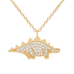 Stegosaurus Dinosaur 925 Sterling Silver Yellow Gold Necklace