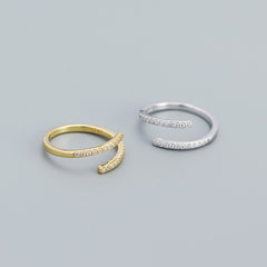 Simple Duo Stagger CZ 925 Sterling Silver Adjustable Ring