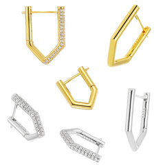 Office CZ Geometry Pentagon 925 Sterling Silver Hoop Earrings