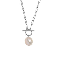 Office Irregular Natural Pearl Hollow Chain 925 Sterling Silver Necklace