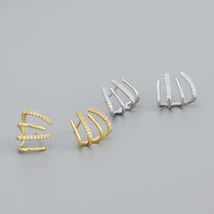 Fashion CZ Harrow Lines 925 Sterling Silver Stud Earrings