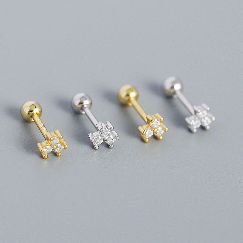 Cute Mini CZ Flower New 925 Sterling Silver Stud Earrings
