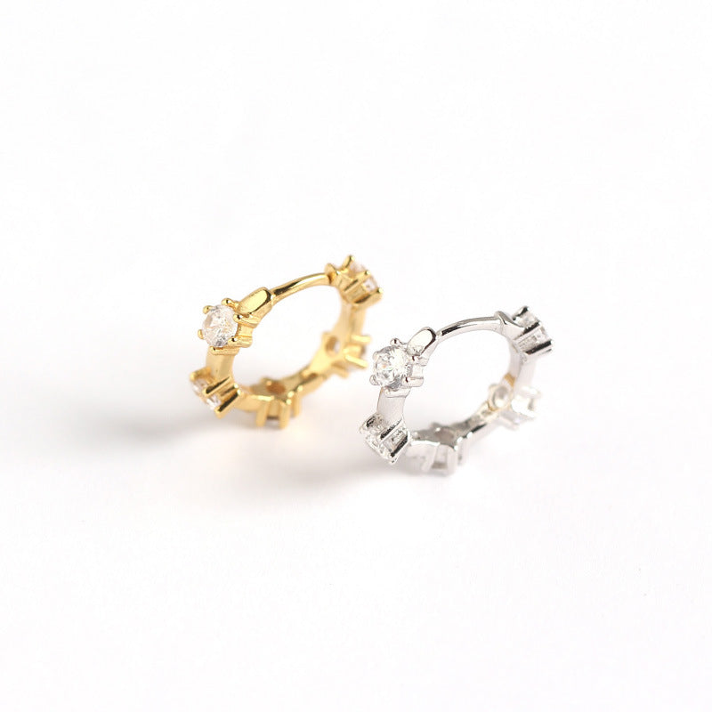 Lady Round CZ Geometry 925 Sterling Silver Hoop Earrings