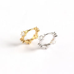 Lady Round CZ Geometry 925 Sterling Silver Hoop Earrings