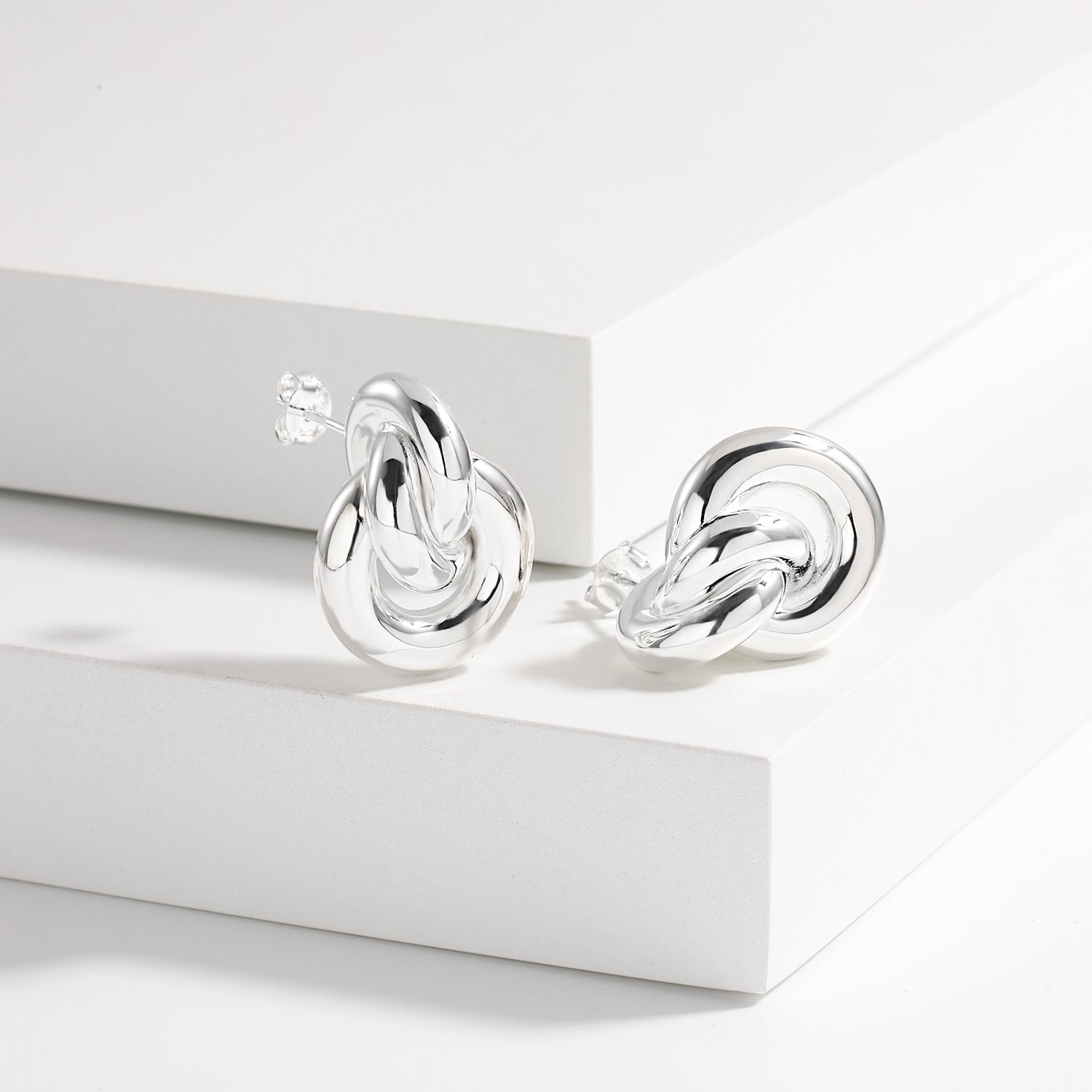 Casual Simple 925 Sterling Silver Electroforming Three Circles Knots Cross Stud Earrings