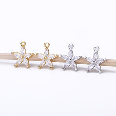 Sweet CZ Star Flower 925 Sterling Silver DIY Charm