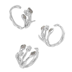 Beautiful CZ Tulip Flowers Bouquet 925 Sterling Silver Adjustable Ring