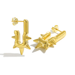 Bold 999 Pure Silver Electroforming Big U Shape Rivet Hollow Design Lightweight Women Daily Wear Statement Earrings