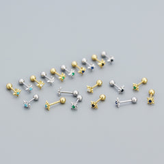 Mini CZ Eight Pointed Star Screw 925 Sterling Silver Stud Earrings