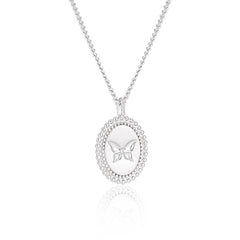 Anniversary Oval Butterfly Oval Signet 925 Sterling Silver Necklace