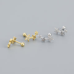 New Shining CZ Stars 925 Sterling Silver Stud Earrings