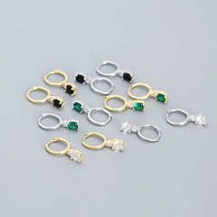 Lady Colorful Round CZ 925 Sterling Silver Hoop Earrings