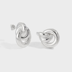 Casual Simple 925 Sterling Silver Electroforming Three Circles Knots Cross Stud Earrings