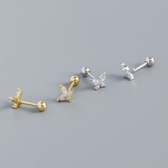Cute Mini CZ Butterfly 925 Sterling Silver Stud Earrings