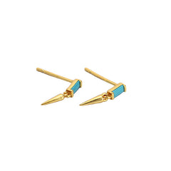Fashion Punk Geometry Baguette CZ  Turquoise Rivet 925 Sterling Silver Stud Earrings