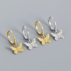 Butterdly Flying CZ Butterfy 925 Sterling Silver Hoop Earrings