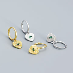 Fashion Green CZ Devil Eye Hearts 925 Sterling Silver Drop Dangling Earrings