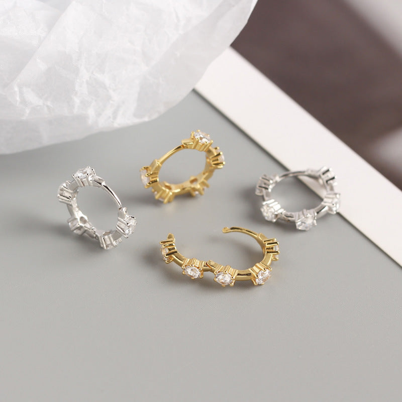Lady Round CZ Geometry 925 Sterling Silver Hoop Earrings