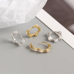 Lady Round CZ Geometry 925 Sterling Silver Hoop Earrings