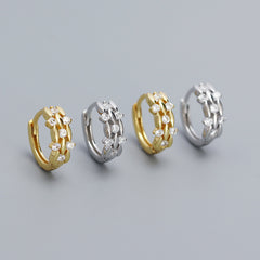 Sweet Mini CZ Leaves Branch 925 Sterling Silver Hoop Earrings