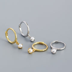 Minimalist Round Shell Pearl 925 Sterling Silver Hoop Earrings