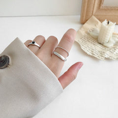 Modern Double Layer Beads Chain 925 Sterling Silver Adjustable Ring