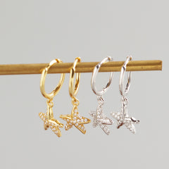 Holiday Cute CZ Starfish 925 Sterling Silver Drop Dangling Earrings