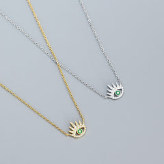 Women Green CZ Devil's Eye 925 Sterling Silver Necklace