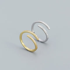 Simple Duo Stagger CZ 925 Sterling Silver Adjustable Ring