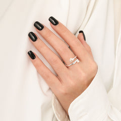 Fashion Round Natural Pearl Fork CZ Knife 925 Sterling Silver Adjustable Ring