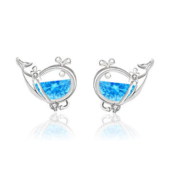 Cute CZ Whale Fish 925 Sterling Silver Stud Earrings