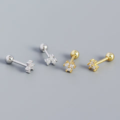 Cute Mini CZ Flower New 925 Sterling Silver Stud Earrings