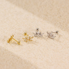 Women Elegant Geometry Rhombus CZ Crown 925 Sterling Silver Stud Earrings