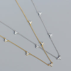 Simple CZ Three Leaf Clovers 925 Sterling Silver Necklace