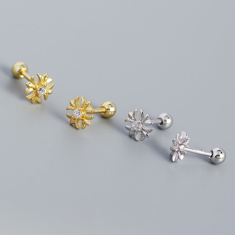 Goemetry CZ Cross Flower 925 Sterling Silver Stud Earrings