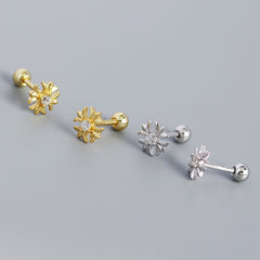 Goemetry CZ Cross Flower 925 Sterling Silver Stud Earrings