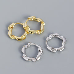Holiday Twisted Circle 925 Sterling Silver Huggie Hoop Earrings
