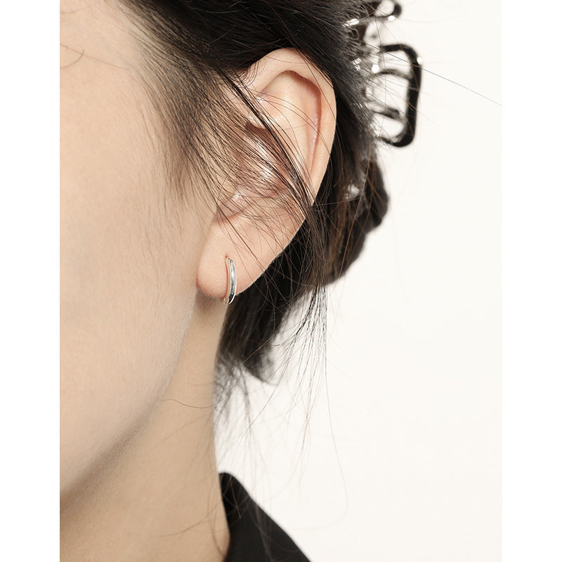 niche design minimalist and versatile geometric circle texture S925 pure silver earrings for women