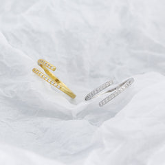 Simple Duo Stagger CZ 925 Sterling Silver Adjustable Ring