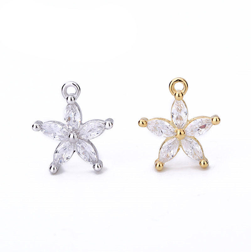 Sweet CZ Star Flower 925 Sterling Silver DIY Charm