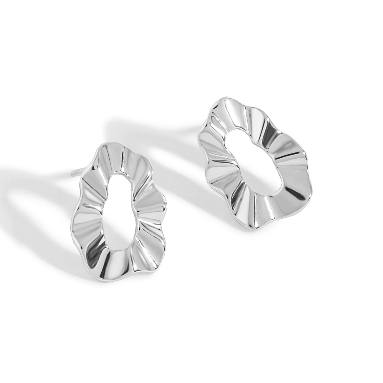 Geometry Hollow Round Wave Paper 925 Sterling Silver Stud Earrings