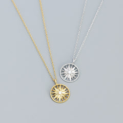 Holiday CZ Sunshine Awn Star 925 Sterling Silver Necklace