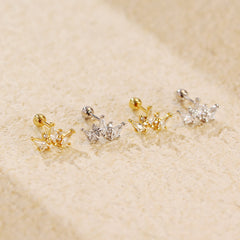 Women Elegant Geometry Rhombus CZ Crown 925 Sterling Silver Stud Earrings