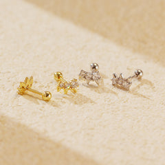 Office Round CZ Crown 925 Sterling Silver Screw Stud Earrings