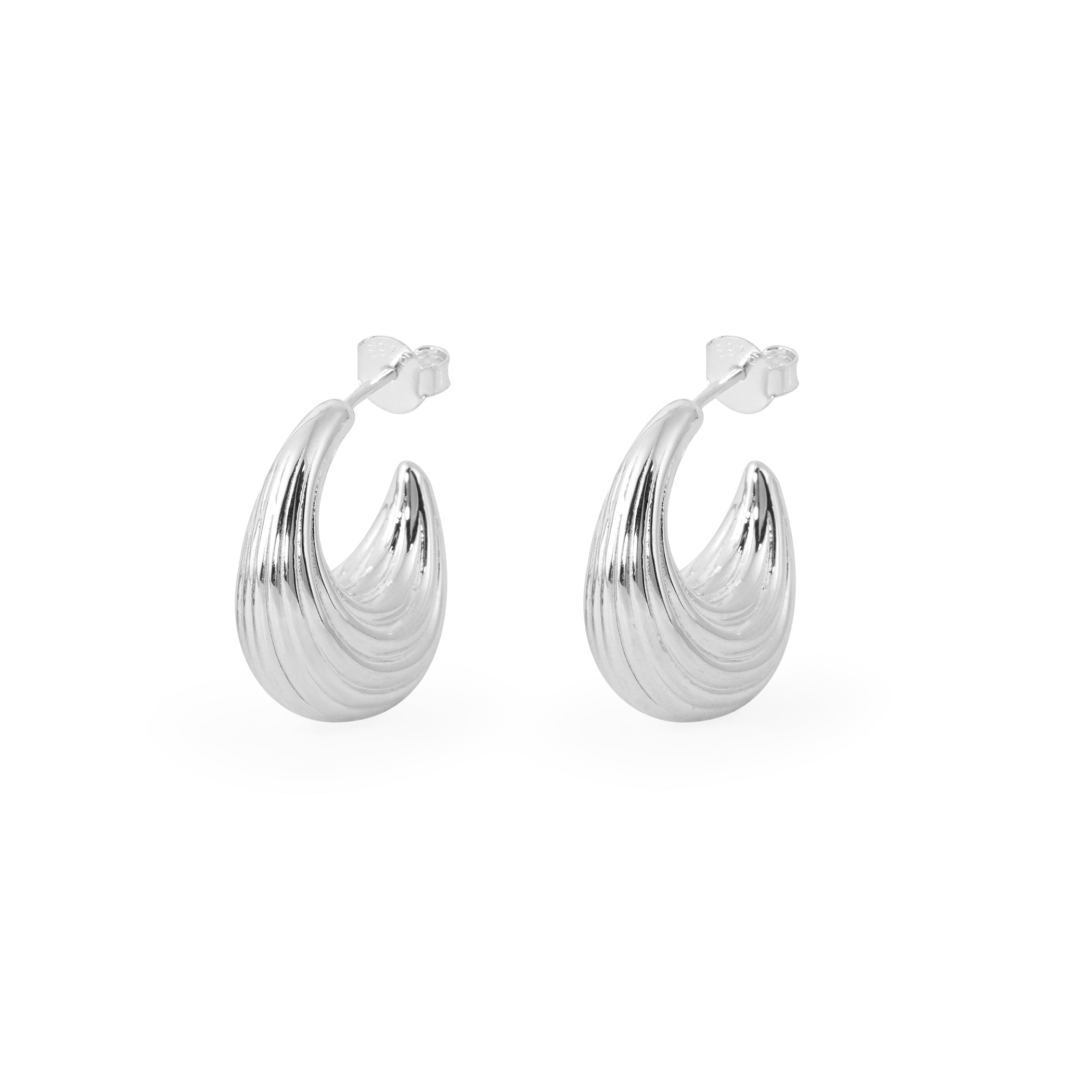 Electroforming Fashion Irrgular Strip Pattern Large Light Bold Look Exaggerated Jewelry 999 Sterling Silver Hoop  Earrings