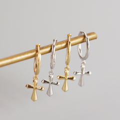 Simple Cross 925 Sterling Silver Drop Dangling Earrings