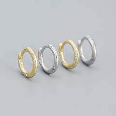 Minimalism CZ Lines Geometry 925 Sterling Silver Hoop Earrings