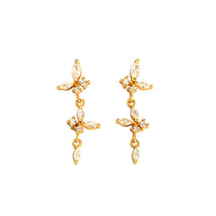 Elegant CZ Flying Butterflies 925 Sterling Silver Dangling Earrings