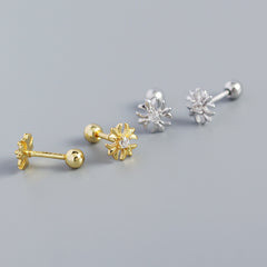 Goemetry CZ Cross Flower 925 Sterling Silver Stud Earrings